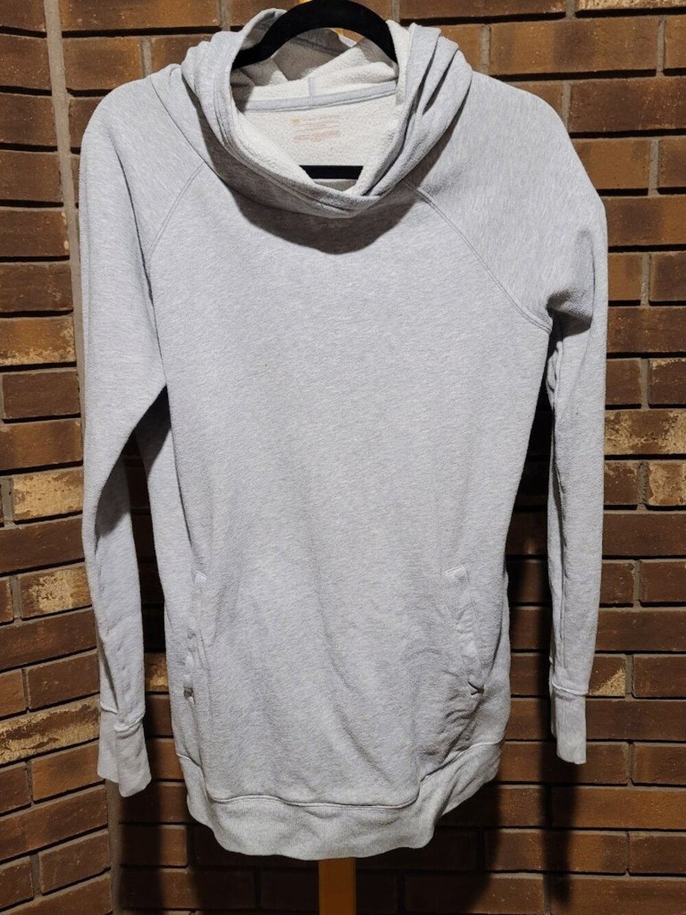 Tek Gear Gray Dry Tek High Neck Hoodie - Soft Fleece Pullover - Size Medium